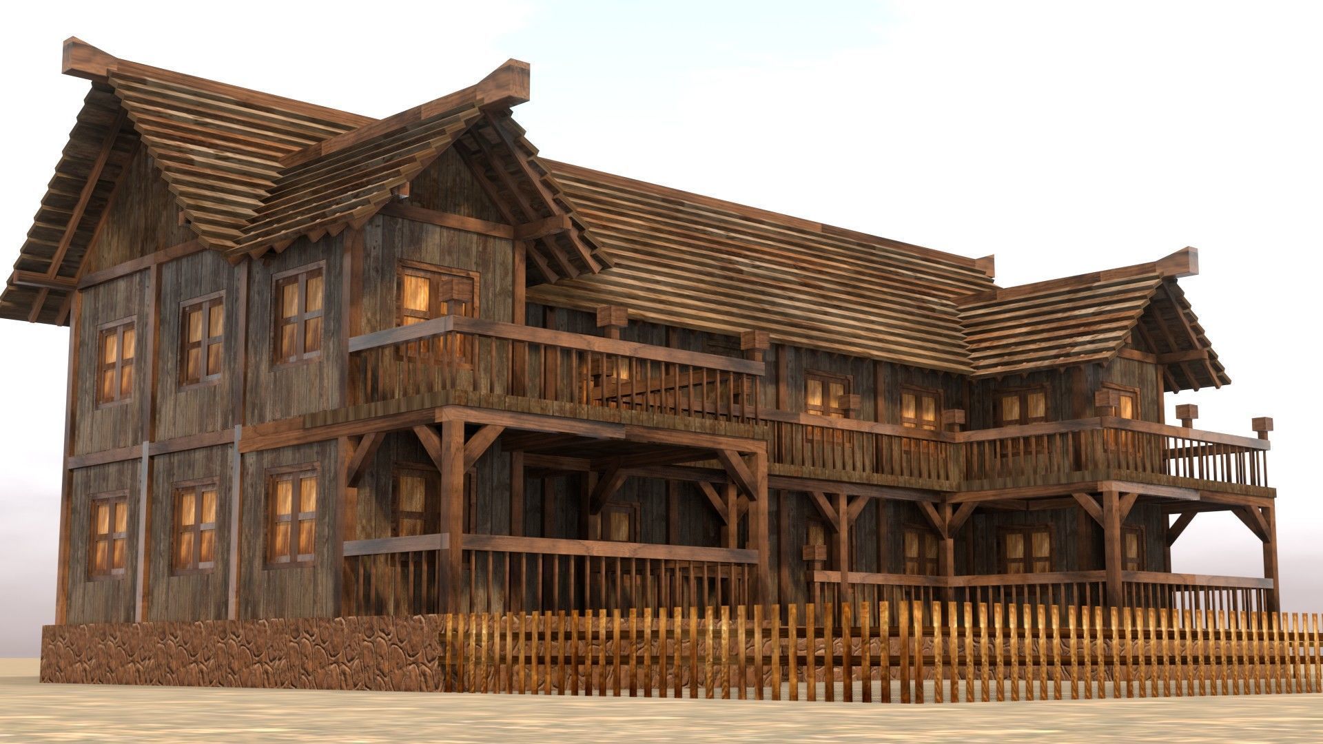 old village house medieval low poly Low-poly 3D model_11