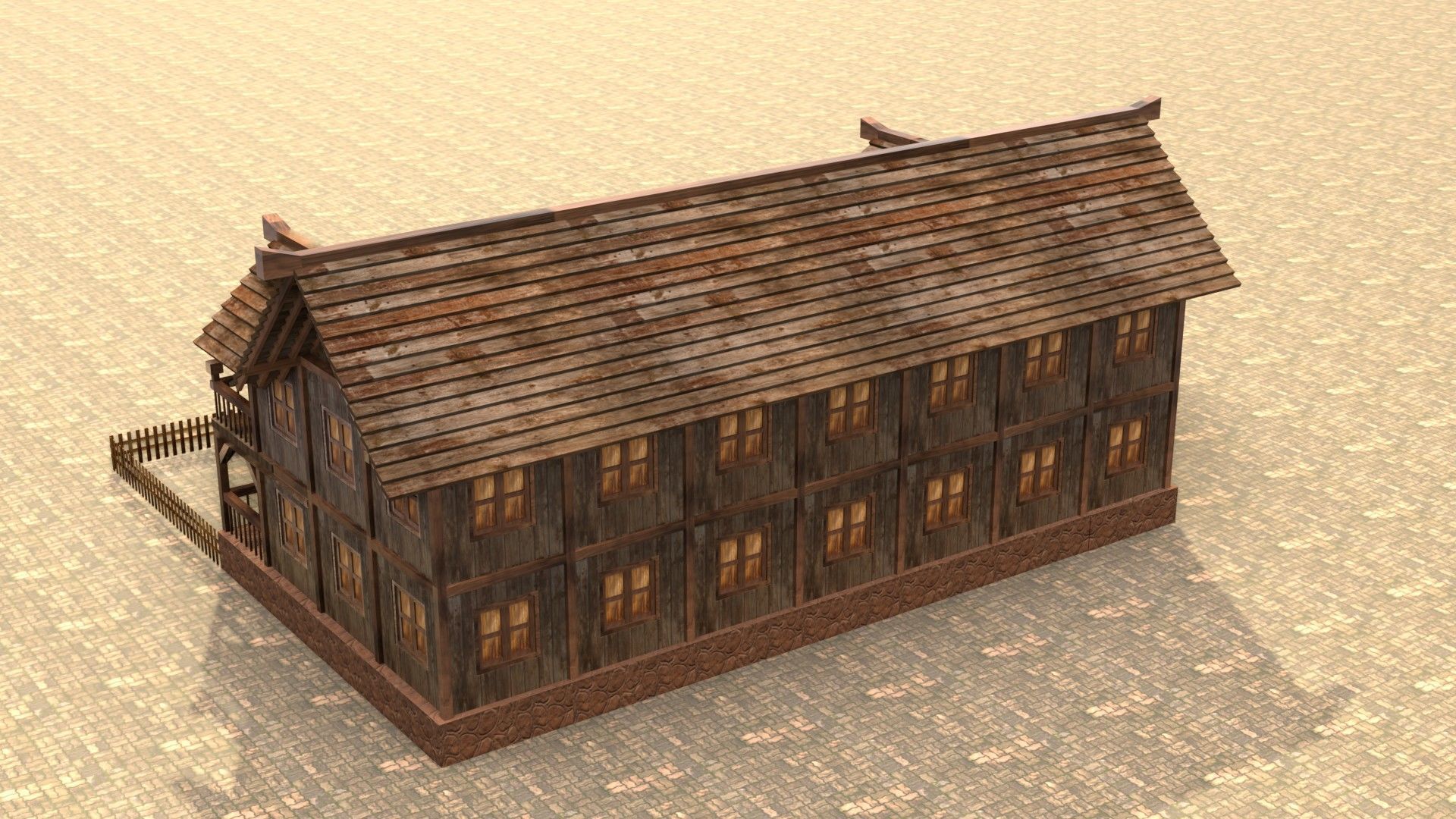 old village house medieval low poly Low-poly 3D model_8