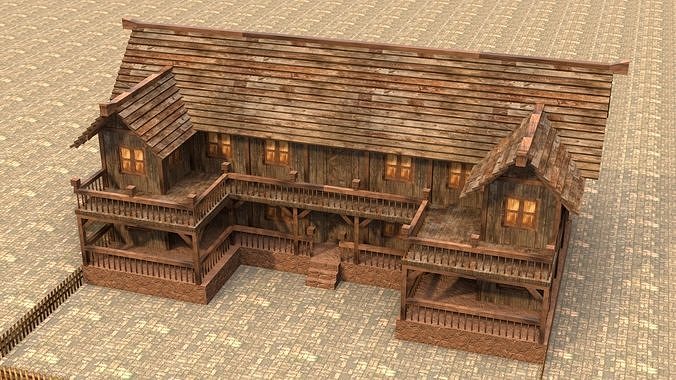 old village house medieval low poly Low-poly 3D model 4