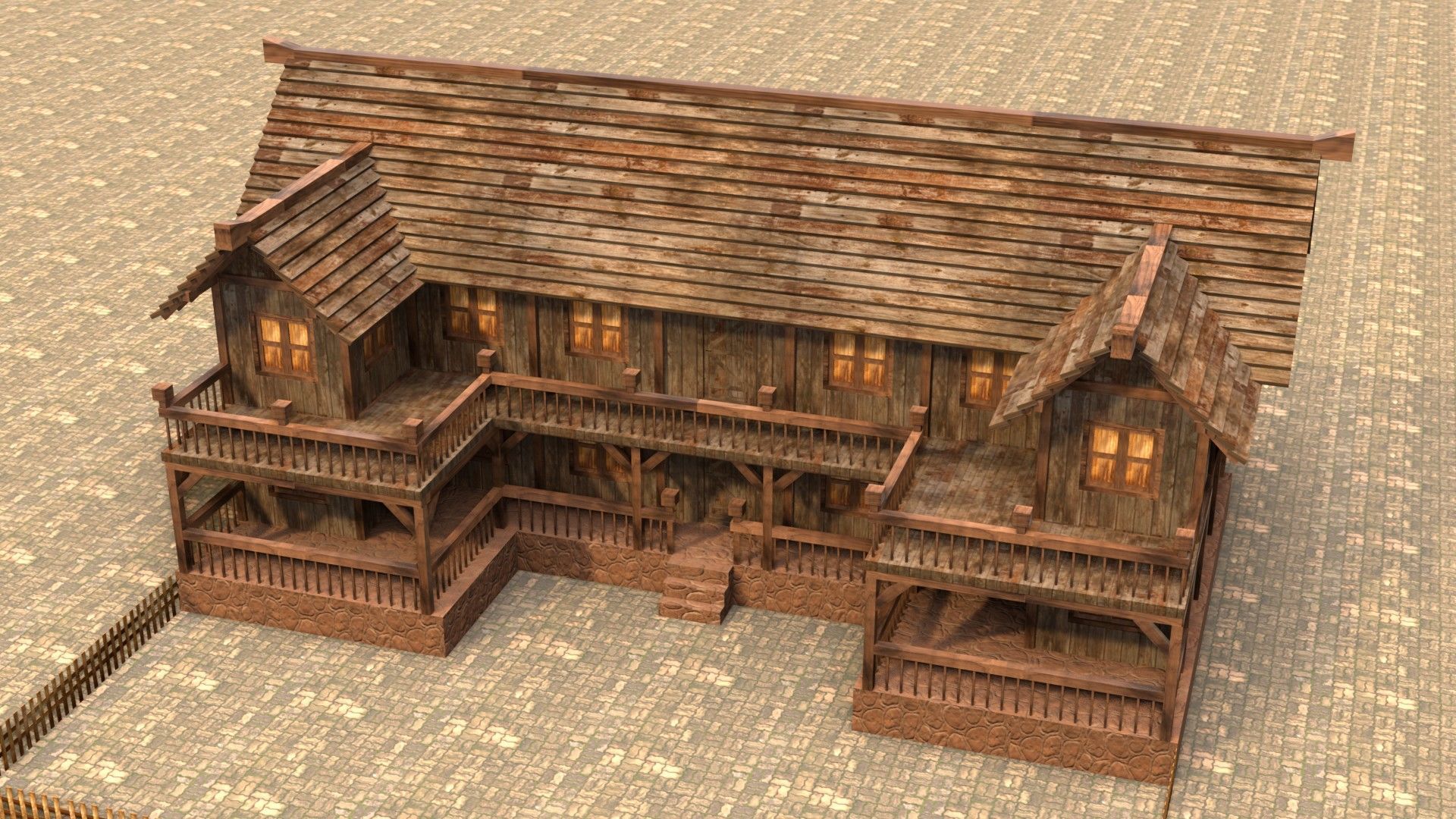 old village house medieval low poly Low-poly 3D model_3