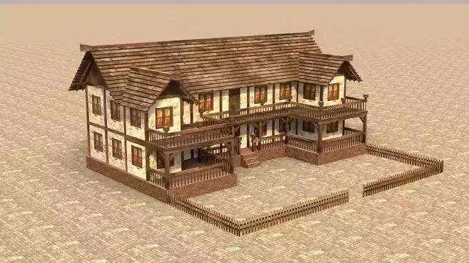 old village house low poly medieval Low-poly 3D model