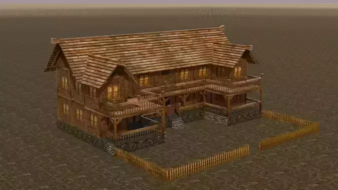 old medieval village house low poly 3d Low-poly 3D model