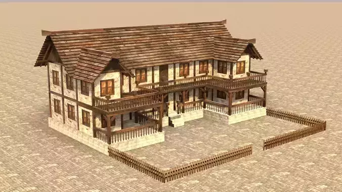 medieval house low poly village 3d old Low-poly 3D model