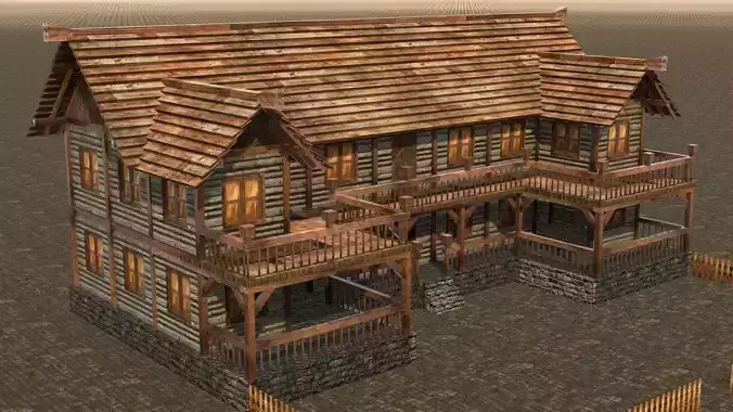 medieval house low poly free village 3D model