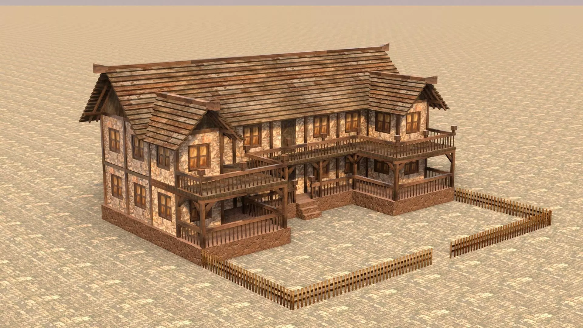 medieval house 3d old village Low-poly 3D model