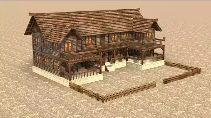 medieval city house 3d low poly old village Low-poly 3D model
