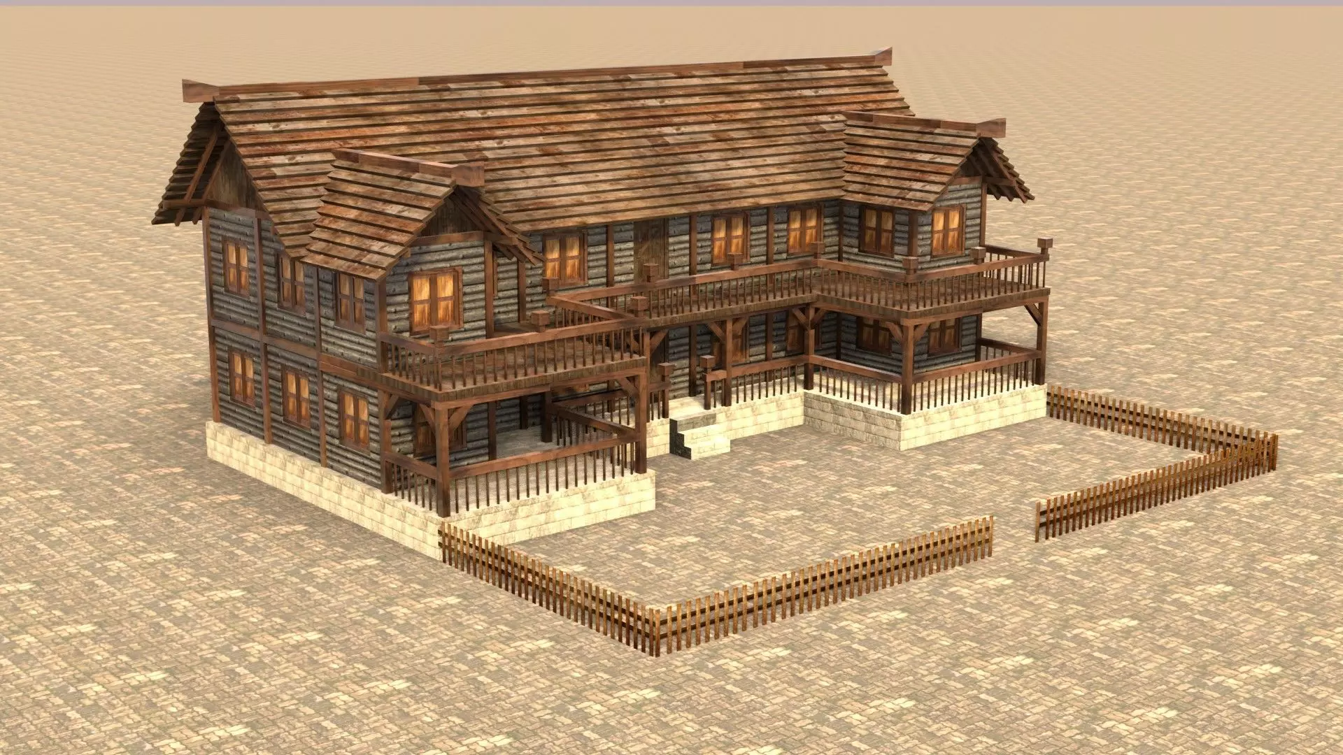 medieval city house 3d low poly old village Low-poly 3D model