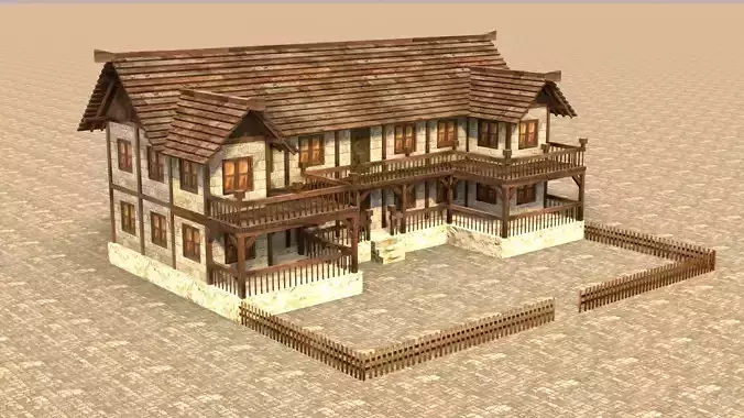 low poly medieval house 3d village old Low-poly 3D model