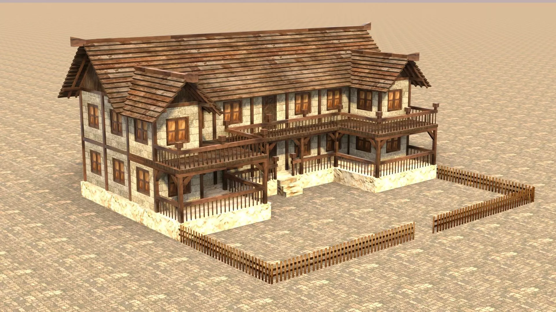 low poly medieval house 3d village old Low-poly 3D model