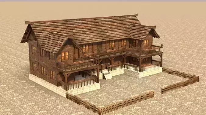 house low poly medieval village old Low-poly 3D model