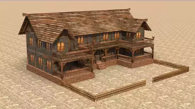 house low poly medieval village Low-poly 3D model