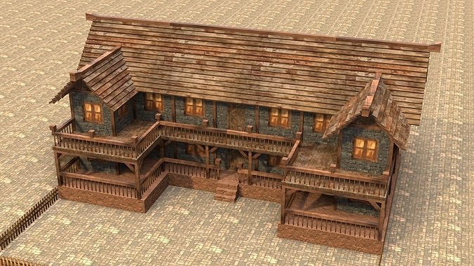 house low poly medieval village Low-poly 3D model 4