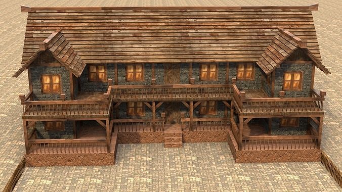 house low poly medieval village Low-poly 3D model 2