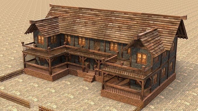 house low poly medieval village Low-poly 3D model 3