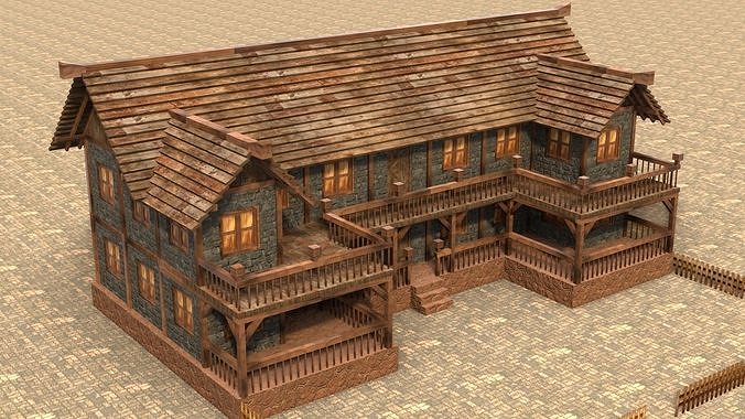 house low poly medieval village Low-poly 3D model 5