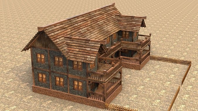 house low poly medieval village Low-poly 3D model 6