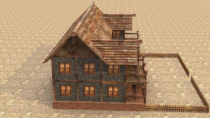 house low poly medieval village Low-poly 3D model 7