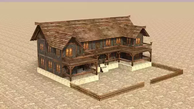 3d medieval house low poly old village Low-poly 3D model