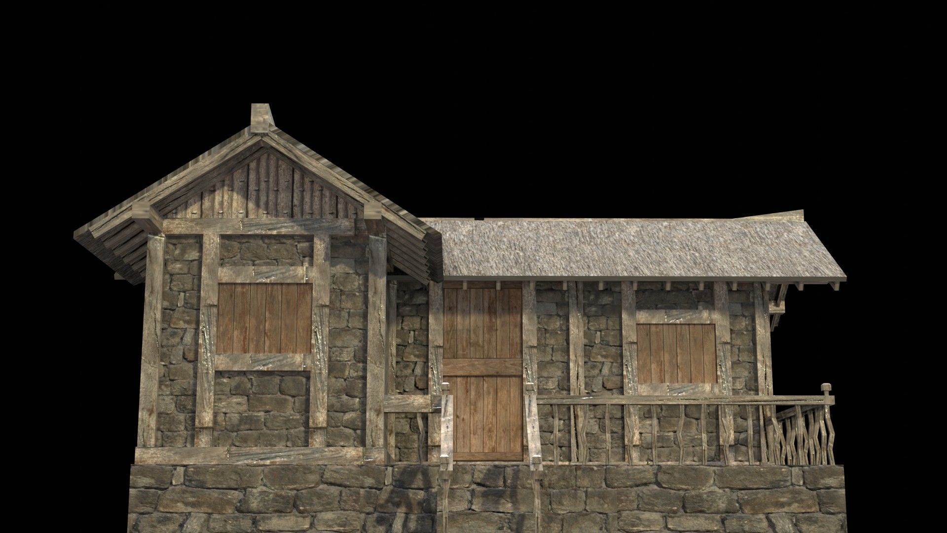 village house low poly medieval house Low-poly 3D model_11