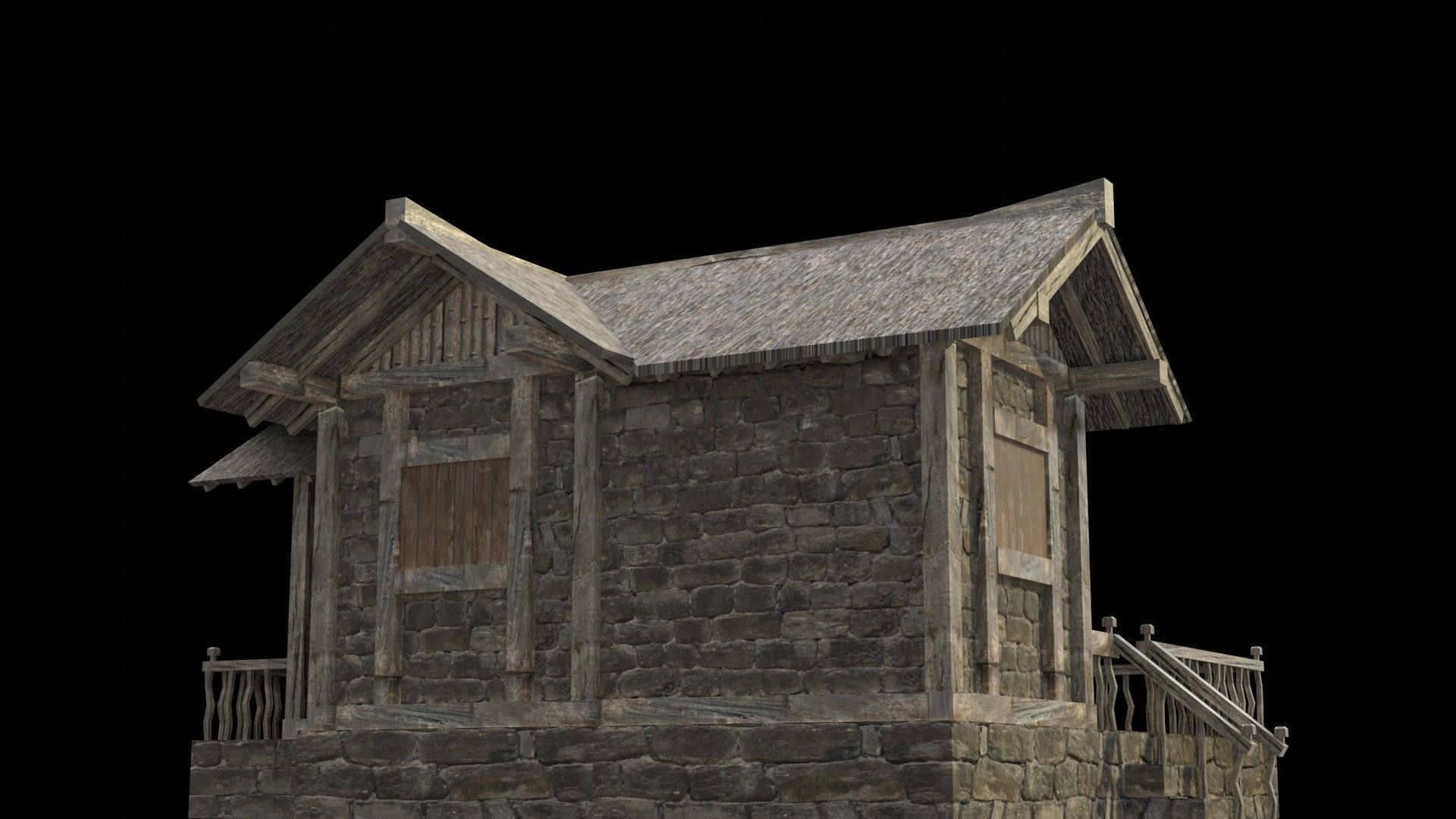 village house low poly medieval house Low-poly 3D model_8