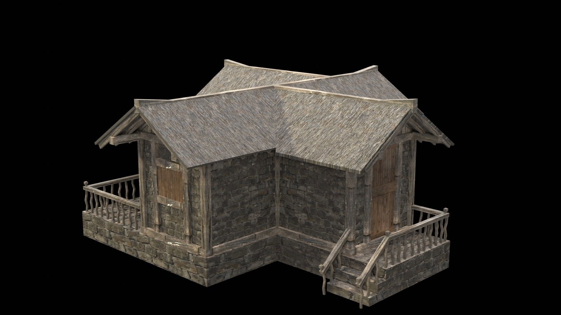 village house low poly medieval house Low-poly 3D model_16