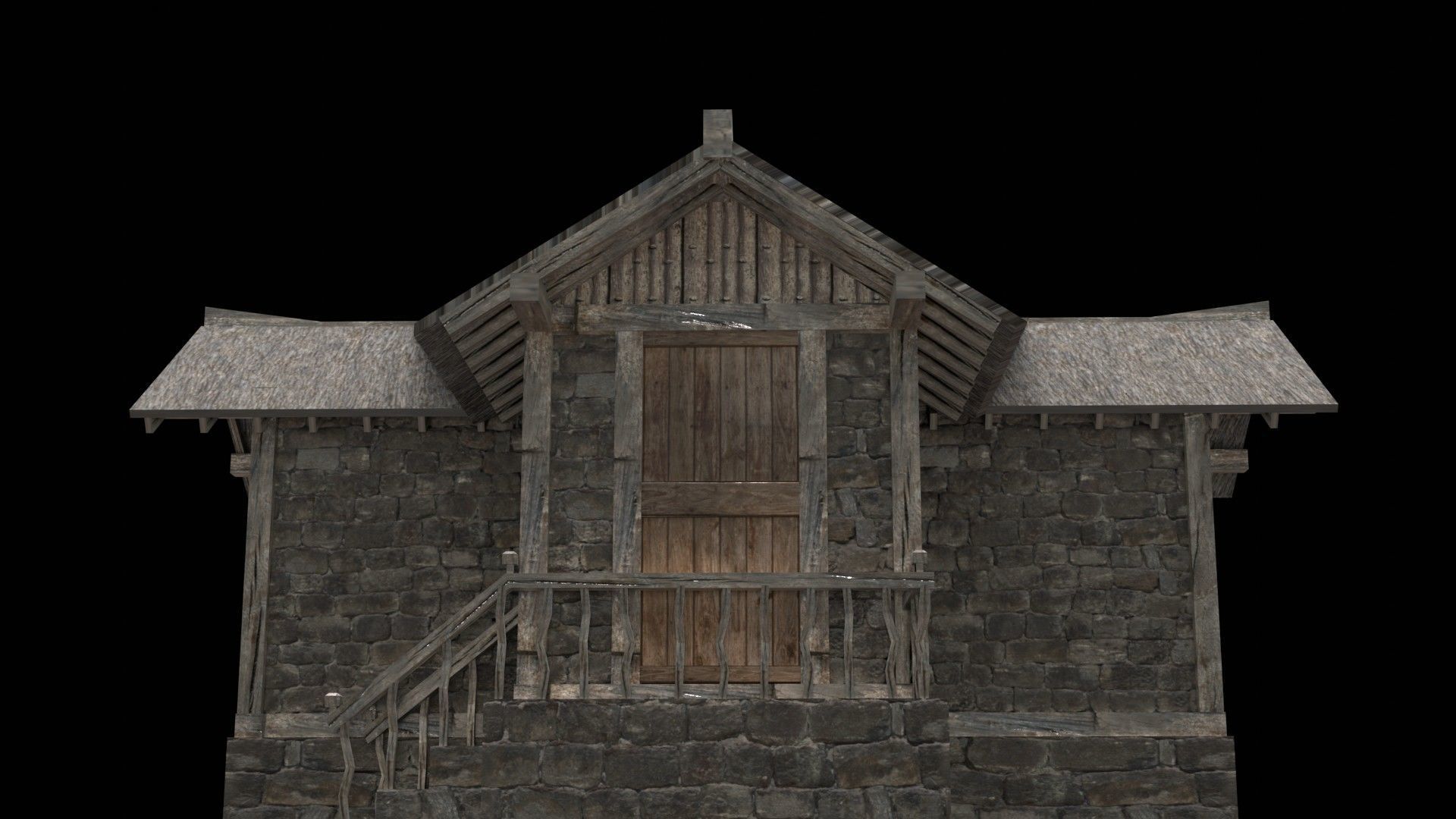 village house low poly medieval house Low-poly 3D model_4