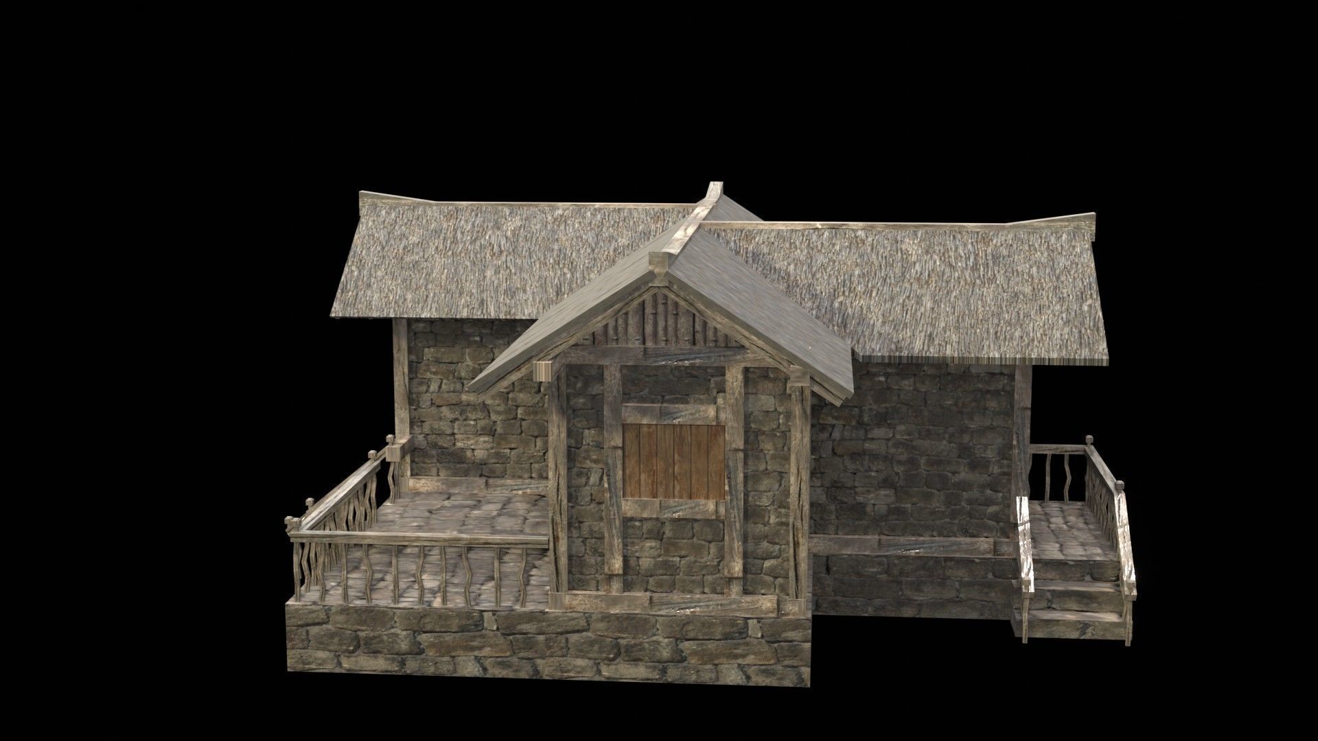 village house low poly medieval house Low-poly 3D model_15