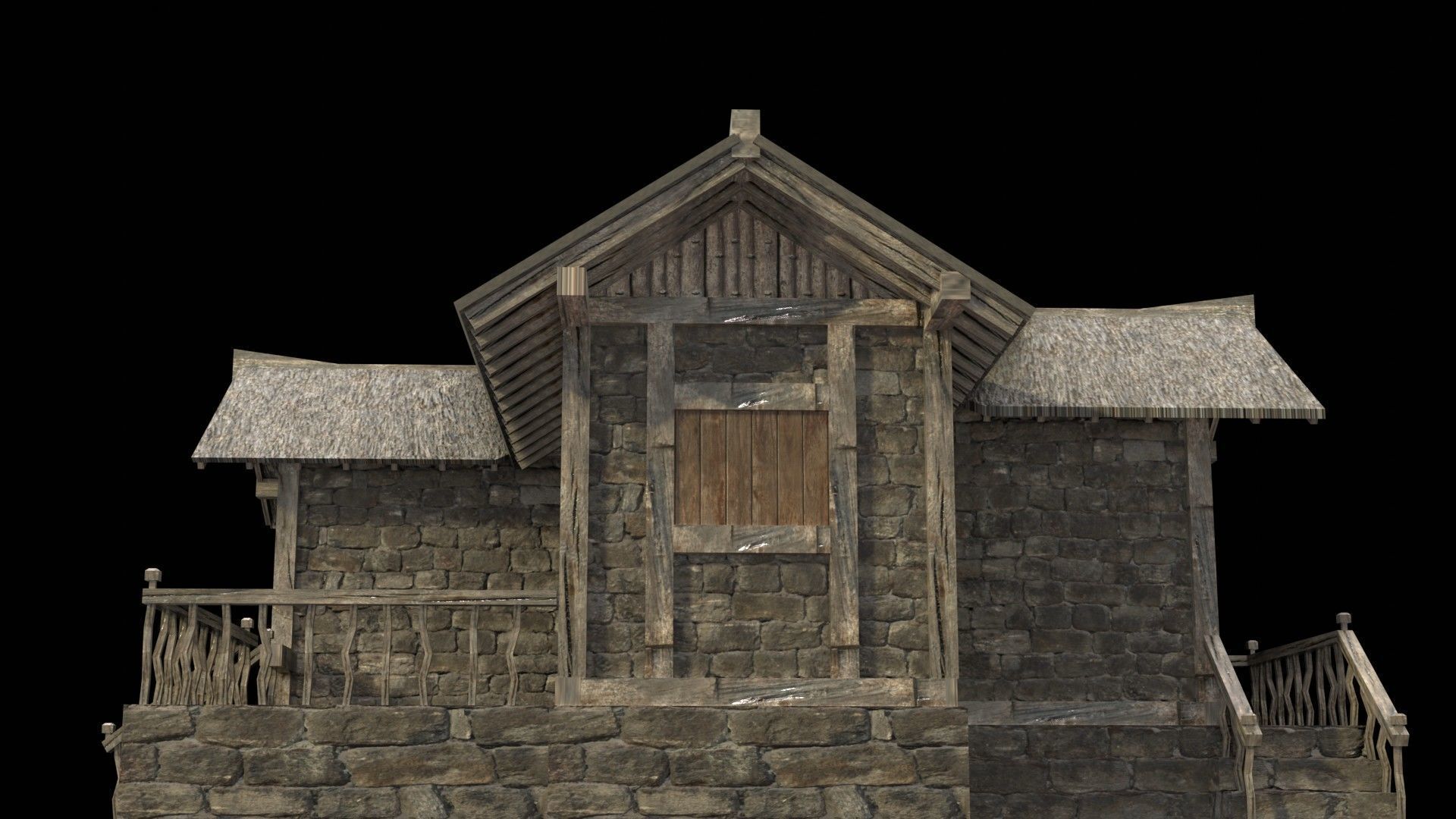 village house low poly medieval house Low-poly 3D model_1