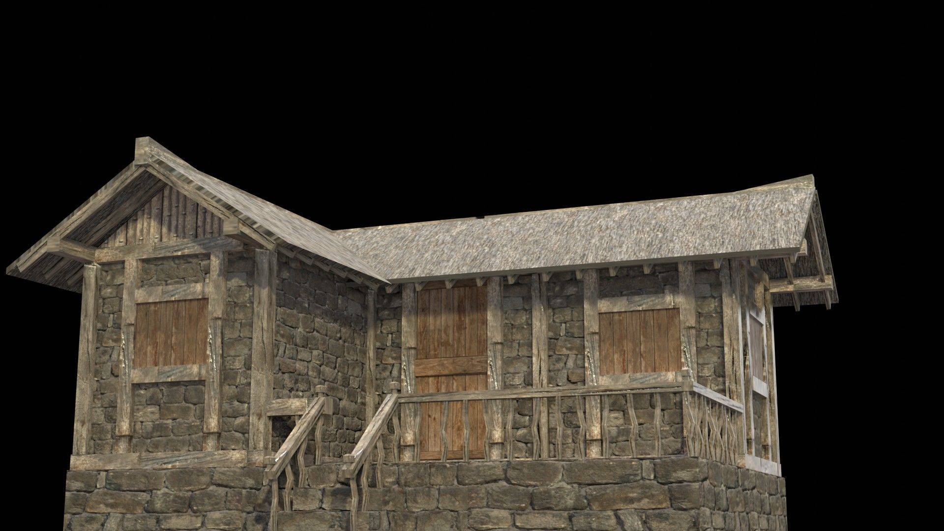 village house low poly medieval house Low-poly 3D model_12