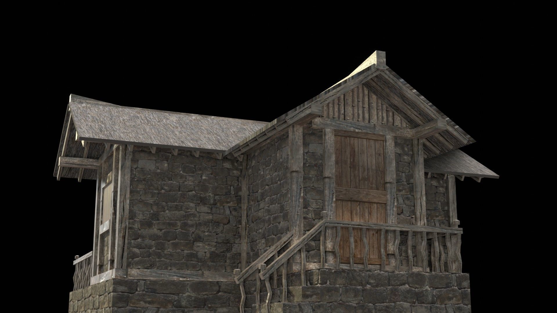 village house low poly medieval house Low-poly 3D model_3