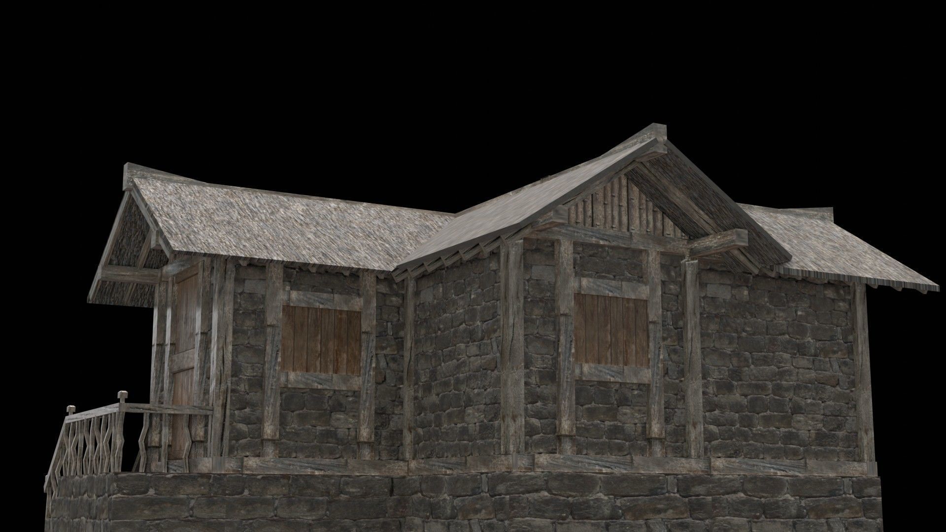 village house low poly medieval house Low-poly 3D model_6