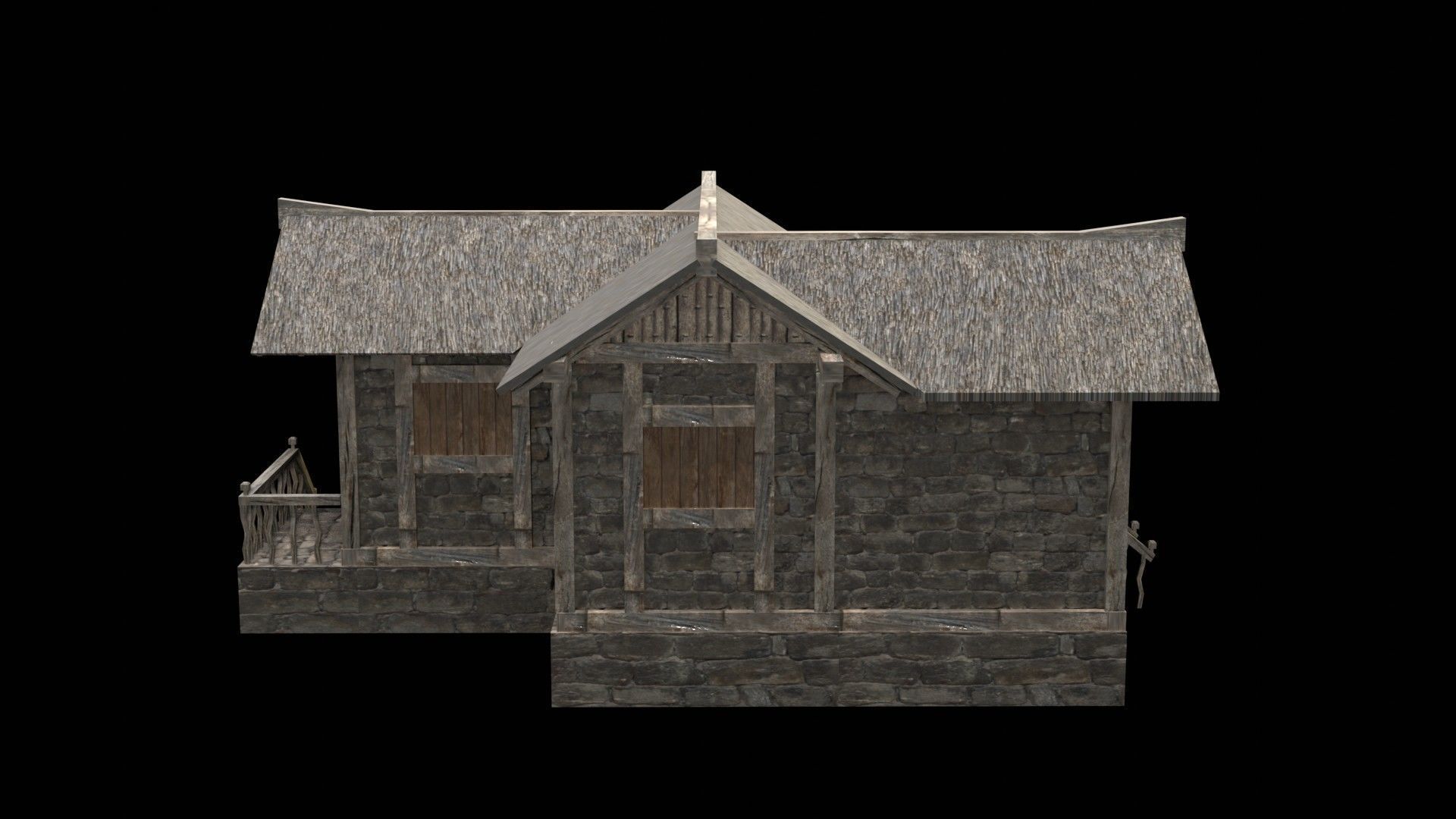 village house low poly medieval house Low-poly 3D model_19