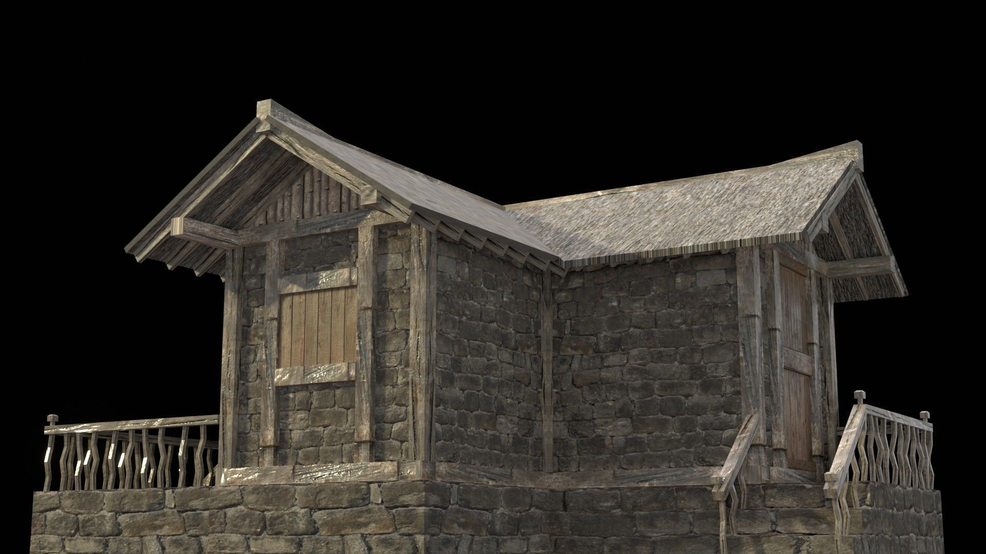 village house low poly medieval house Low-poly 3D model_2