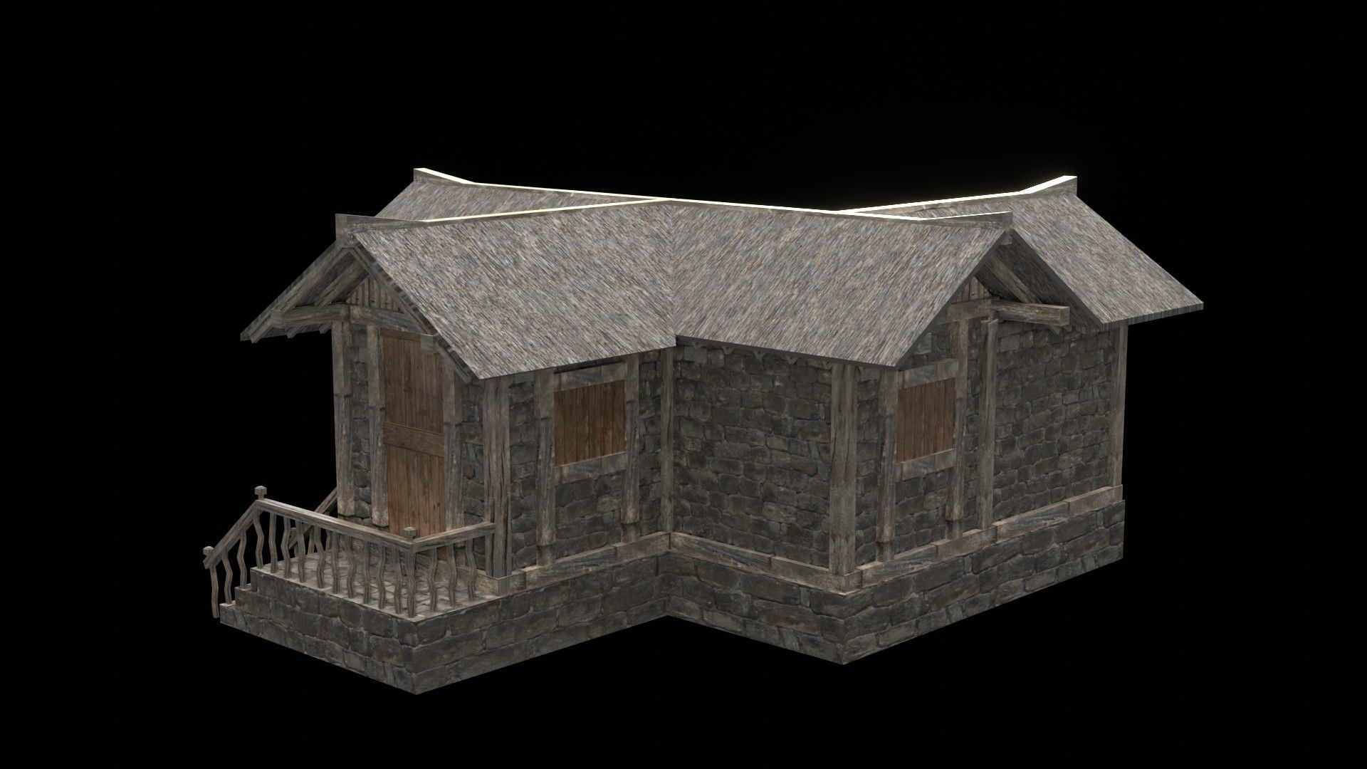 village house low poly medieval house Low-poly 3D model_18