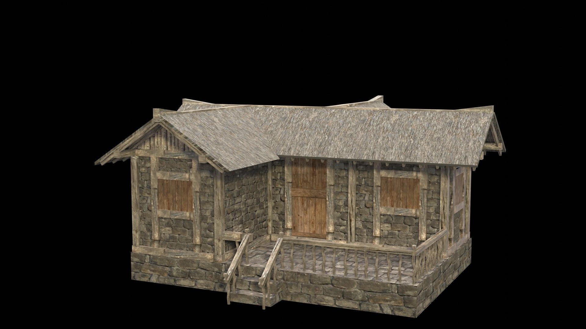 village house low poly medieval house Low-poly 3D model_13