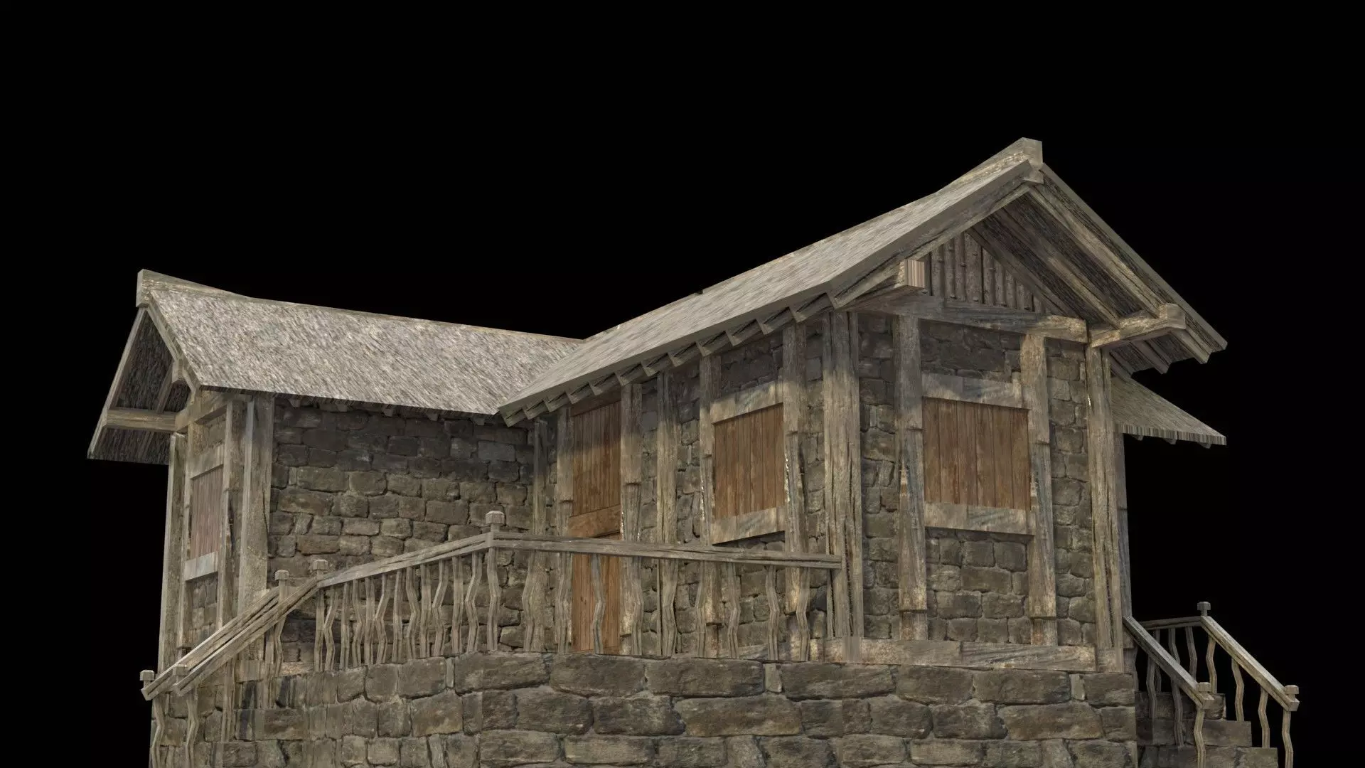village house low poly medieval house Low-poly 3D model_0