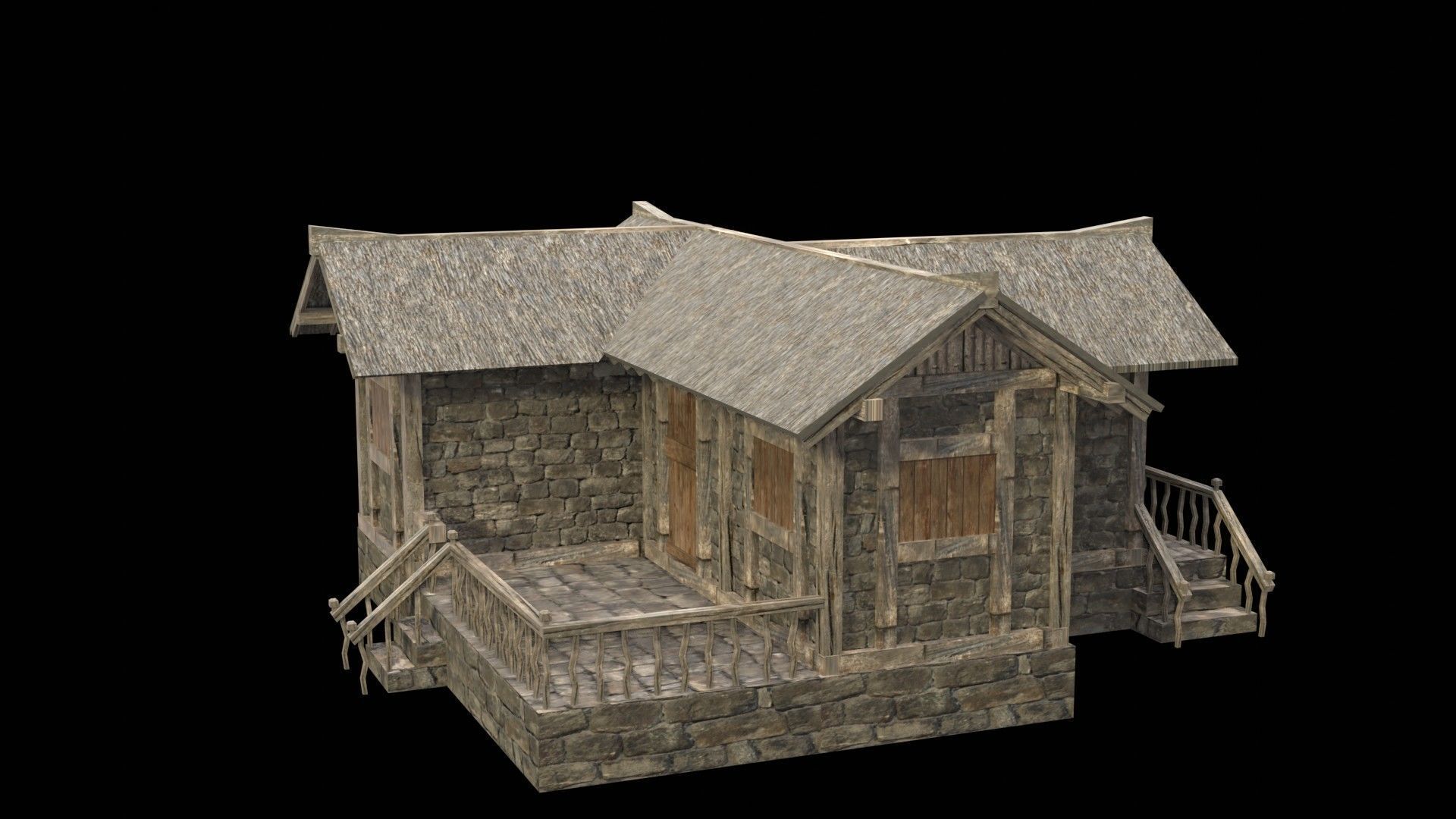 village house low poly medieval house Low-poly 3D model_14