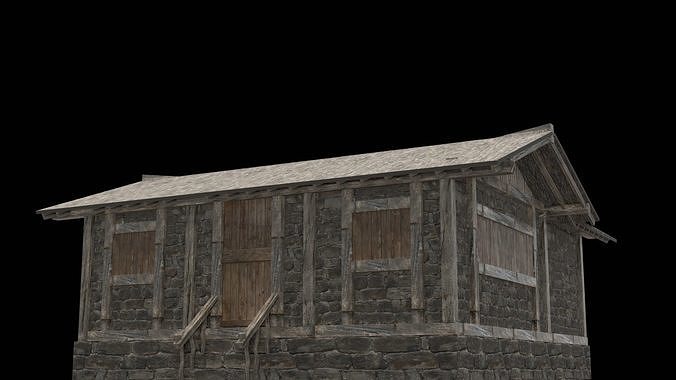 old village medieval city house low poly Low-poly 3D model 7