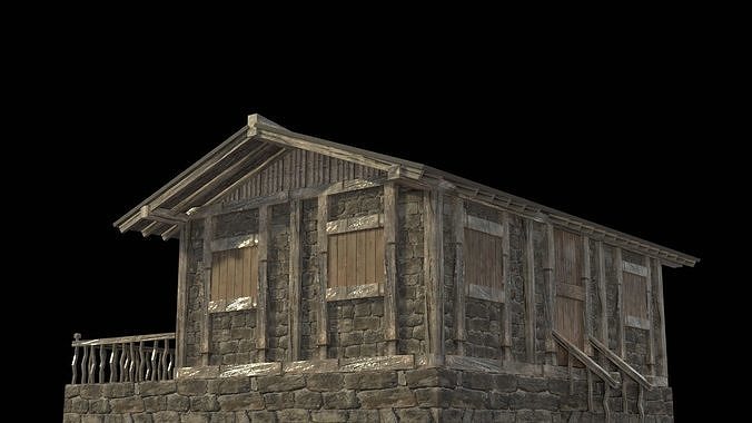 old village medieval city house low poly Low-poly 3D model 4