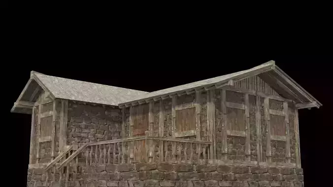 old village medieval city house low poly