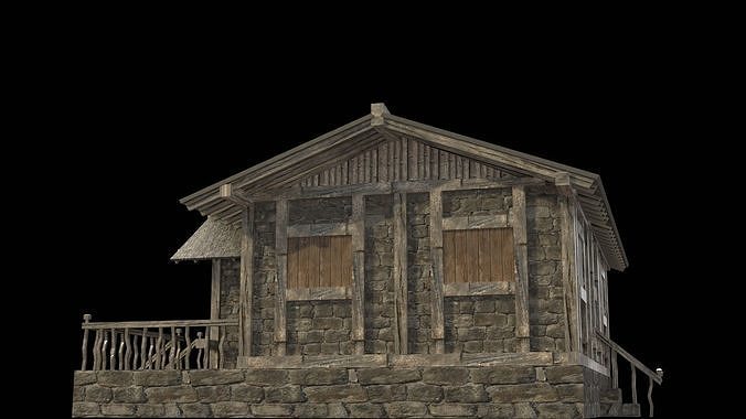 old village medieval city house low poly Low-poly 3D model 3