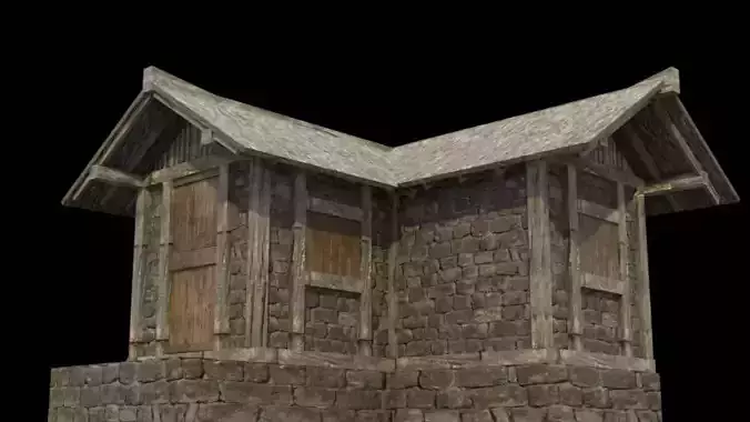 old medieval village house low poly 3d