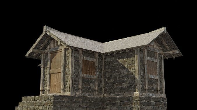 medieval house low poly old city house Low-poly 3D model 3