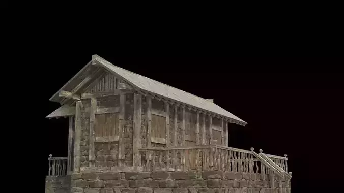 low poly 3d old medieval village house