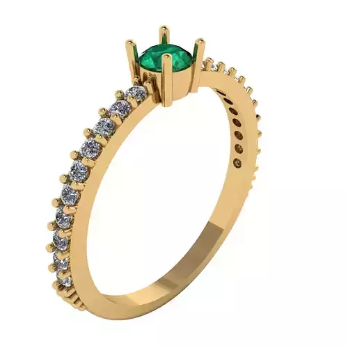 Emerald solitaire ring with pave diamond band 3D print model