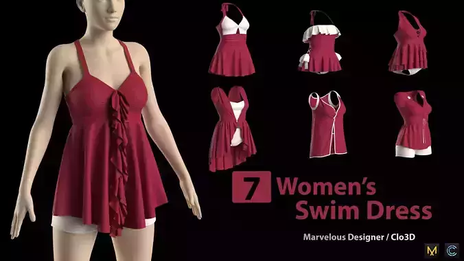 7 womens Swim Dress 3D model