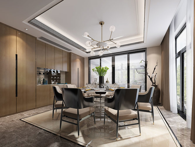 Modern dining room kitchen interior 3D model