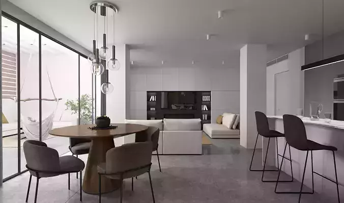 Modern dining room kitchen interior 3D model