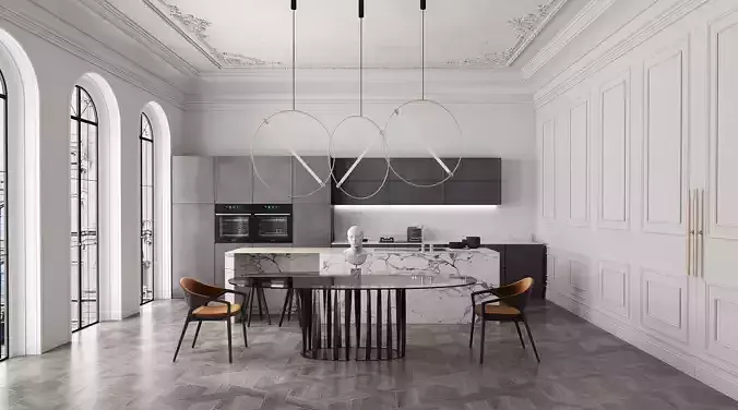 Modern dining room kitchen interior