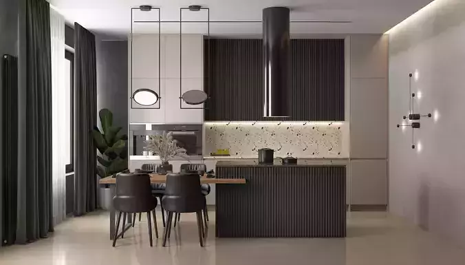 Modern dining room kitchen interior 3D model